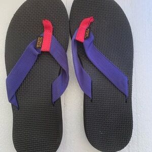Teva Black and Purple Sandals with Red Accent